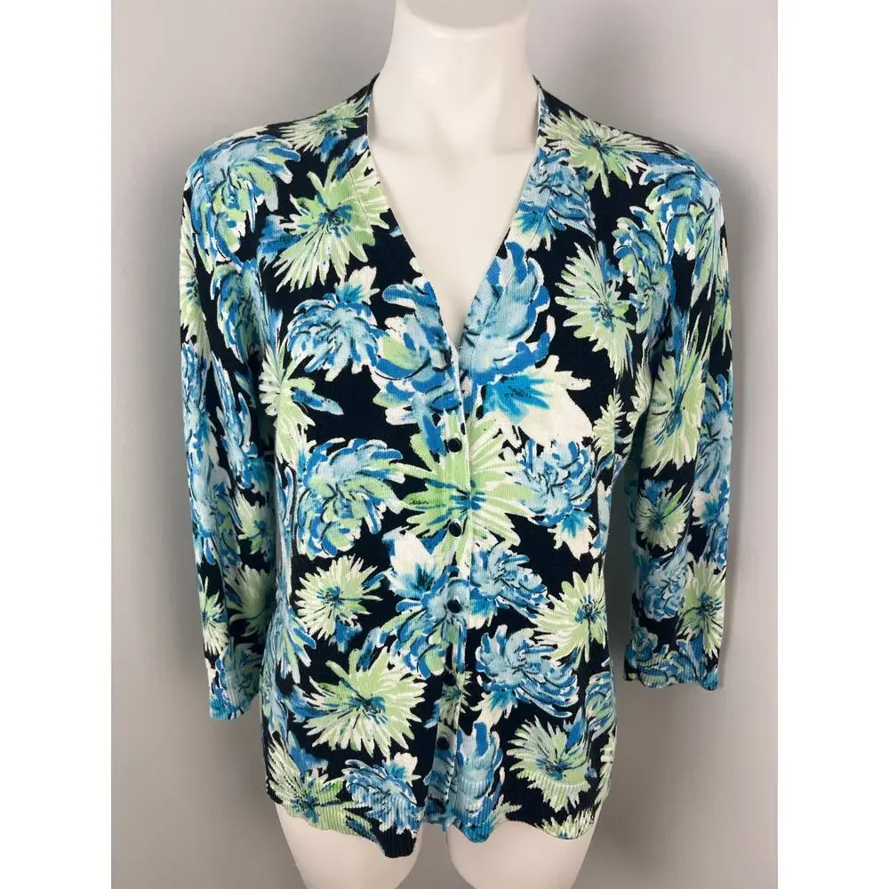 Emaline Blue Green Floral Cardigan XL